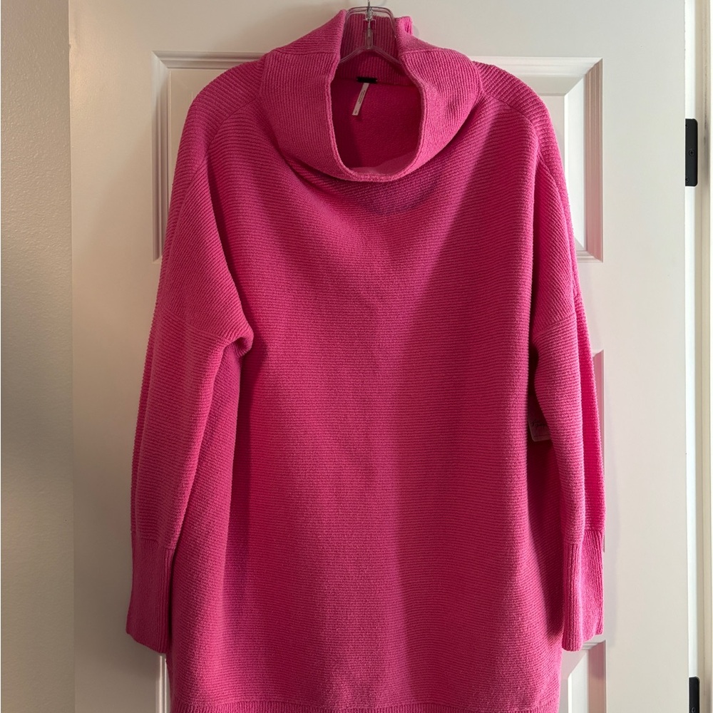 Free People Bright Pink Cowl Neck Sweater